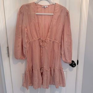 Blue Island Beach Kimono dress Long Sleeve Front Tie Coverups Elastic waist